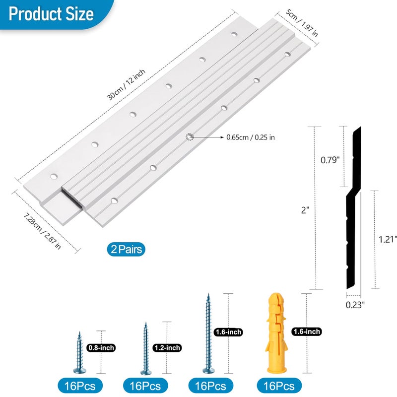 AENTGIU French Cleat Hanger 12 Inch - 2 Pairs - Aluminum Z Clips/Bar Interlocking Wall Mounting Bracket Hardware Kit for Hanging Mirrors, Picture, Shelf, Headboard, Cabinet, Whiteboard, Art, Frames - Image 2
